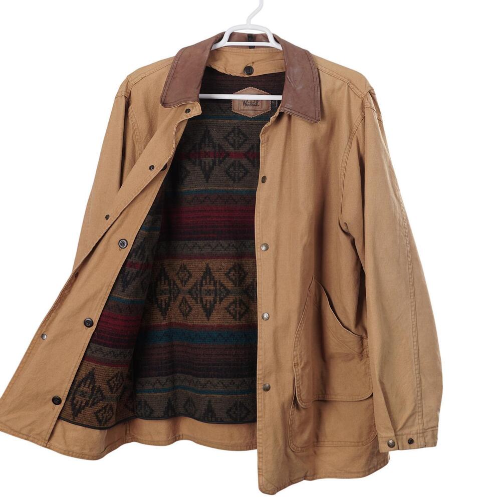 Woolrich Vintage Jacket L Brown Canvas Wool Blanket Liner Barn Chore Snap Button
